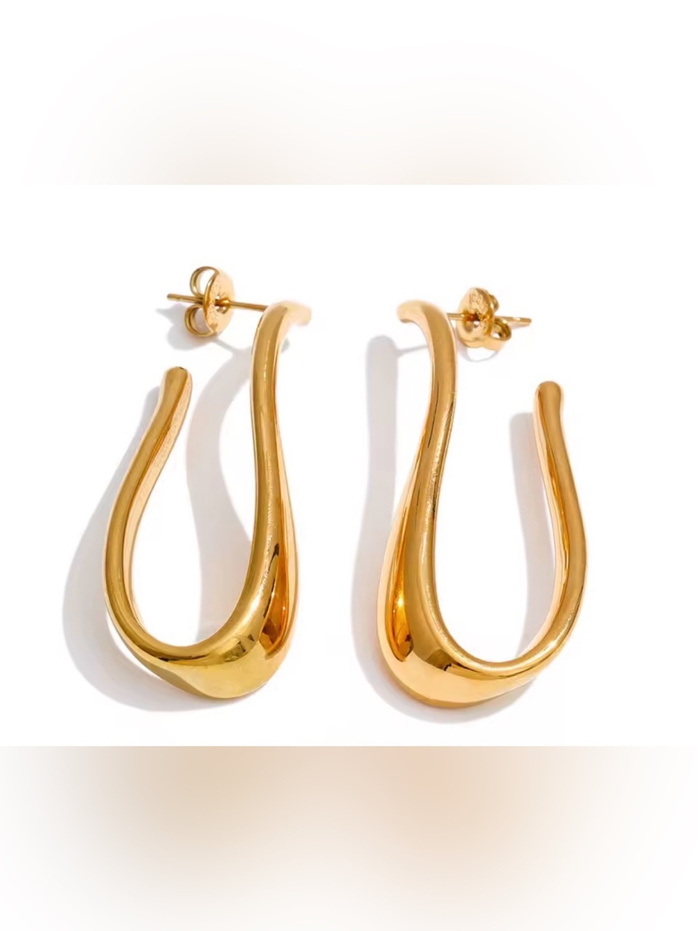 Polished Gold Sculpted Drop Hoop Earrings